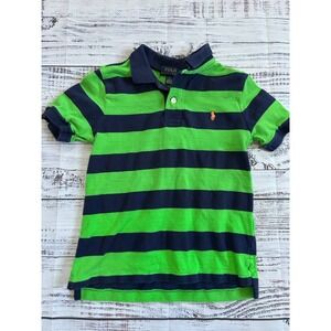 Polo Ralph Lauren Boys Striped Polo Shirt Size 5 Green Navy Pony Logo